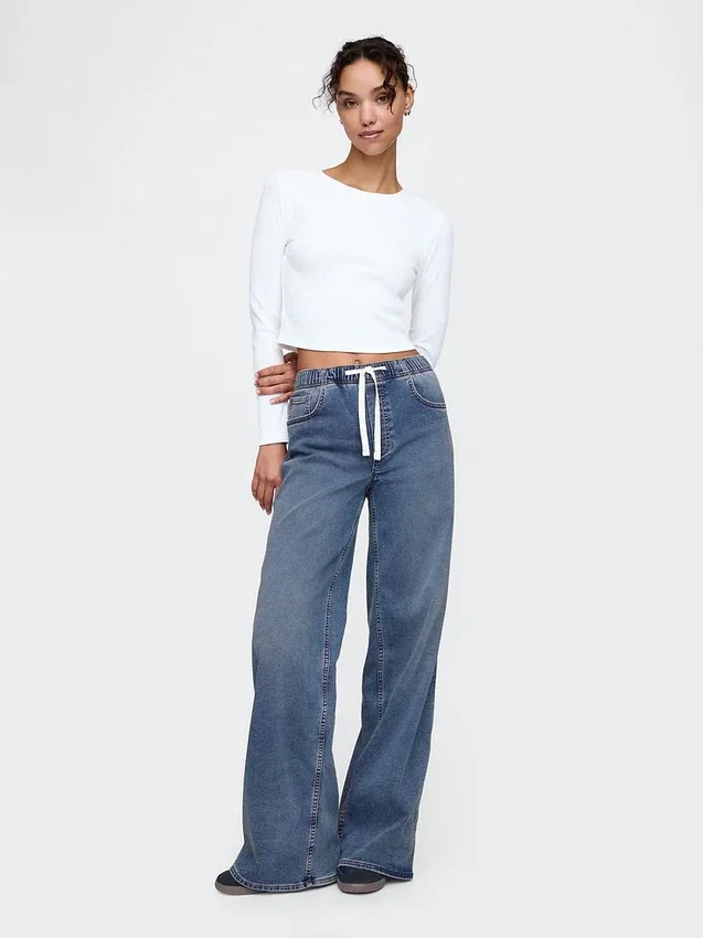 Baggy-Jeans aus Strick mit mittlerer Leibhöhe