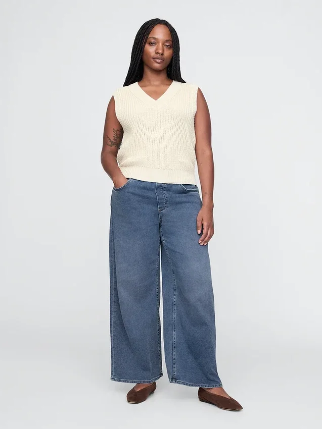 Baggy-Jeans aus Strick mit mittlerer Leibhöhe