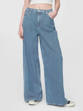 Baggy-Jeans mit mittlerer Leibhöhe aus ultraweichem Denim mit Streifenmuster