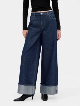 Baggy-Jeans mit mittlerer Leibhöhe, Metallic-Effekt und Umschlag