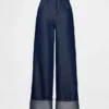 Baggy-Jeans mit mittlerer Leibhöhe, Metallic-Effekt und Umschlag