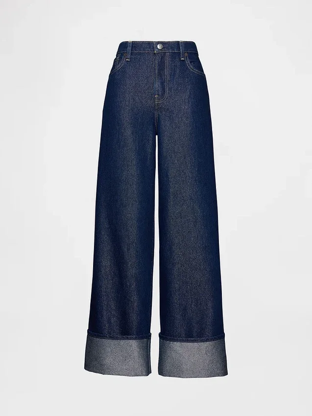 Baggy-Jeans mit mittlerer Leibhöhe, Metallic-Effekt und Umschlag