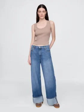Baggy-Jeans mit mittlerer Leibhöhe, ultrweichem Stoff und Umschlag