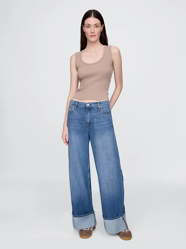 Baggy-Jeans mit mittlerer Leibhöhe, ultrweichem Stoff und Umschlag