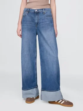 Baggy-Jeans mit mittlerer Leibhöhe, ultrweichem Stoff und Umschlag