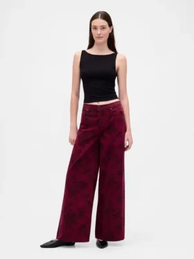 Baggy-Jeans mit mittlerer Leibhöhe und Blumenmuster