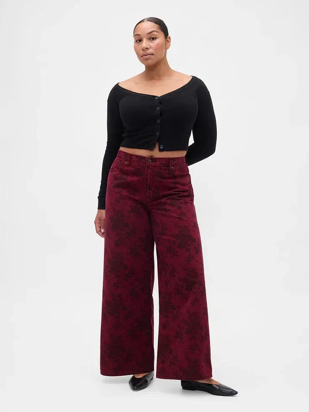 Baggy-Jeans mit mittlerer Leibhöhe und Blumenmuster