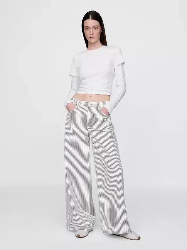 Baggy-Jeans mit mittlerer Leibhöhe und Denim-Streifen
