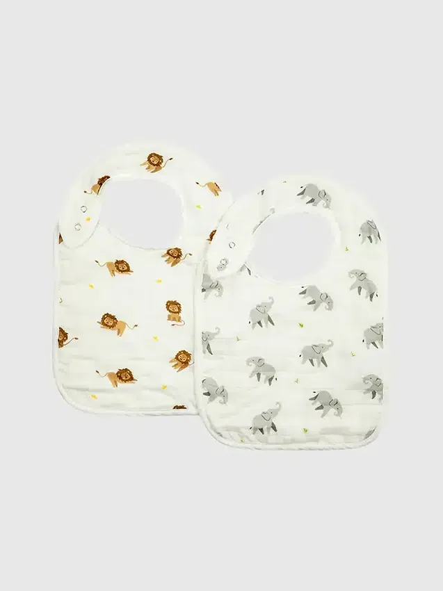 Bambus-Lätzchen-Set „Kleiner Elefant und Löwe“