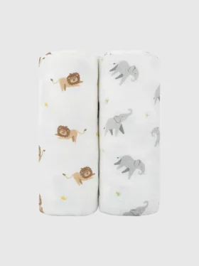 Bambus-Pucktuch-Set „Kleiner Löwe und Elefant“