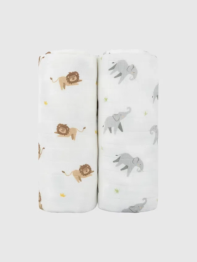 Bambus-Pucktuch-Set „Kleiner Löwe und Elefant“