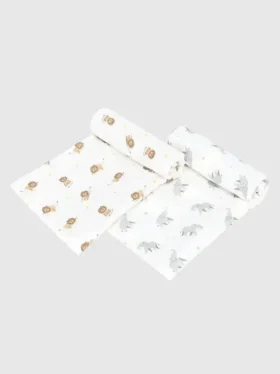 Bambus-Pucktuch-Set „Kleiner Löwe und Elefant“