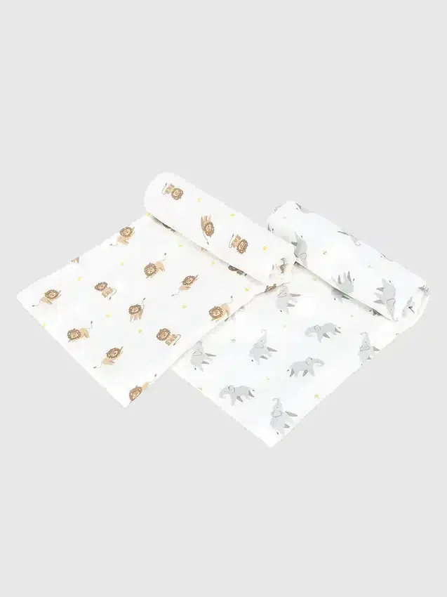 Bambus-Pucktuch-Set „Kleiner Löwe und Elefant“
