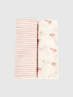 Bambus-Pucktuch-Set „Kleines Häschen und rosa Welle“
