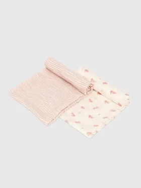 Bambus-Pucktuch-Set „Kleines Häschen und rosa Welle“