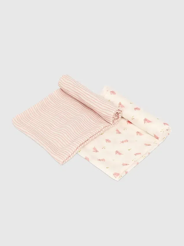 Bambus-Pucktuch-Set „Kleines Häschen und rosa Welle“