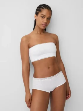 Bandeau-Bralette aus Bio-Stretch-Baumwolle mit Spitzenbesatz