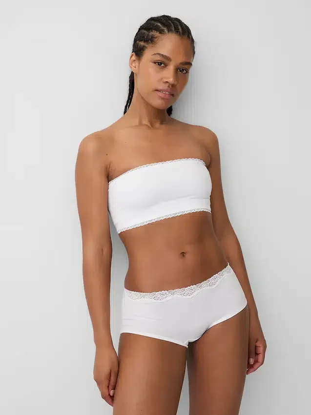 Bandeau-Bralette aus Bio-Stretch-Baumwolle mit Spitzenbesatz