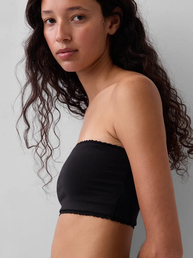 Bandeau-Bralette aus Bio-Stretch-Baumwolle mit Spitzenbesatz