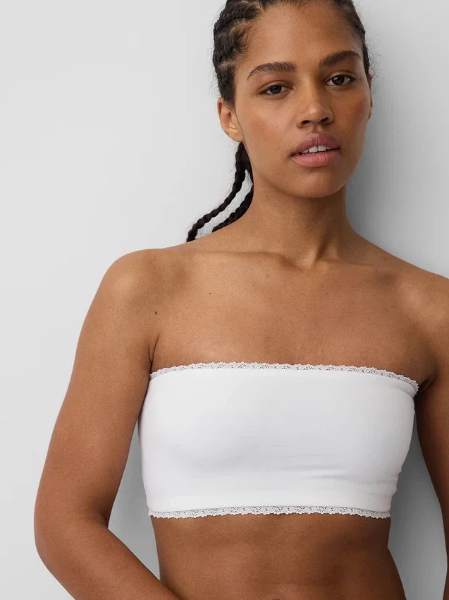 Bandeau-Bralette aus Bio-Stretch-Baumwolle mit Spitzenbesatz