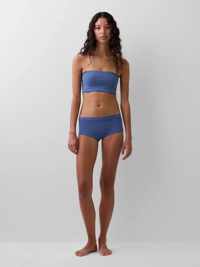 Bandeau-Bralette aus Bio-Stretch-Baumwolle mit Spitzenbesatz