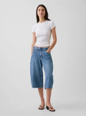 Barrel-Culotte-Jeans mit hoher Leibhöhe und Gürtel