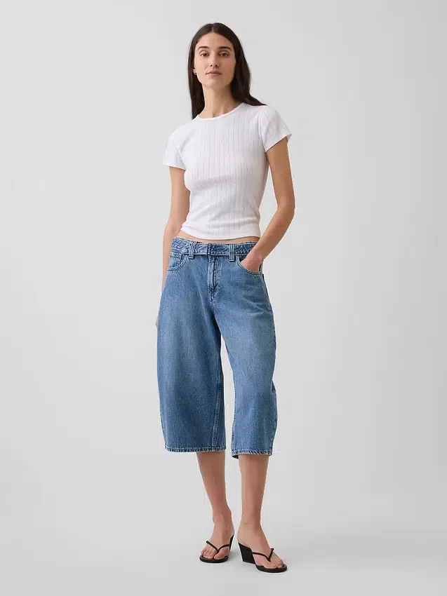 Barrel-Culotte-Jeans mit hoher Leibhöhe und Gürtel