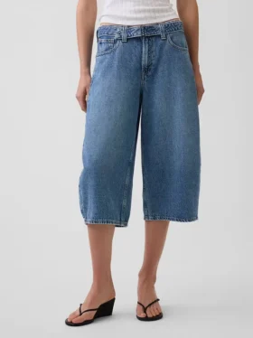 Barrel-Culotte-Jeans mit hoher Leibhöhe und Gürtel