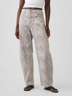 Barrel-Jeans mit Schlangenprint und hoher Leibhöhe
