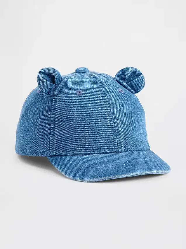 Baseballhut für Kleinkinder aus Denim mit Bärenmotiv