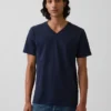 Baumwoll-Jersey-T-Shirt mit V-Ausschnitt