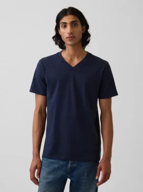 Baumwoll-Jersey-T-Shirt mit V-Ausschnitt