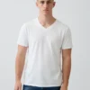 Baumwoll-Jersey-T-Shirt mit V-Ausschnitt