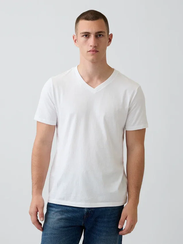 Baumwoll-Jersey-T-Shirt mit V-Ausschnitt