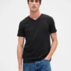 Baumwoll-Jersey-T-Shirt mit V-Ausschnitt
