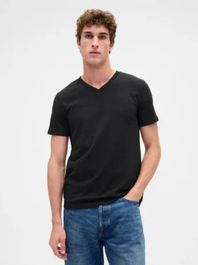 Baumwoll-Jersey-T-Shirt mit V-Ausschnitt