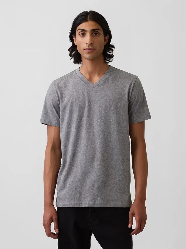 Baumwoll-Jersey-T-Shirt mit V-Ausschnitt