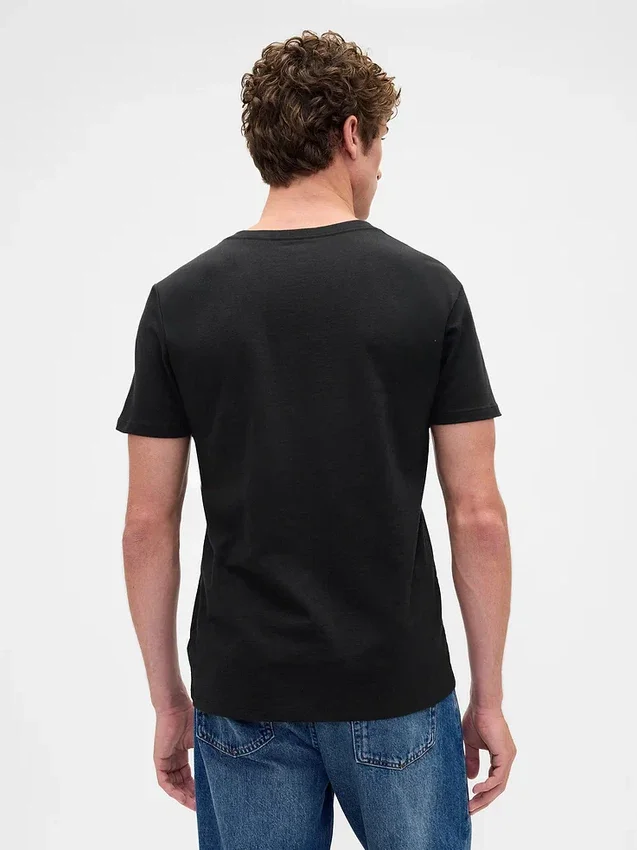 Baumwoll-Jersey-T-Shirt mit V-Ausschnitt