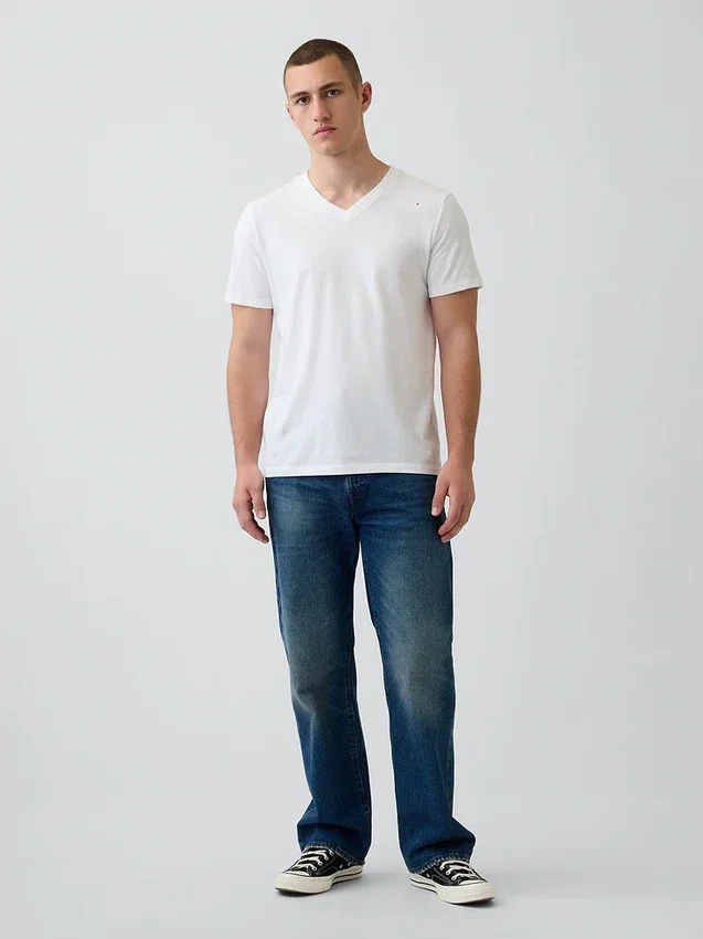 Baumwoll-Jersey-T-Shirt mit V-Ausschnitt
