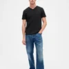 Baumwoll-Jersey-T-Shirt mit V-Ausschnitt