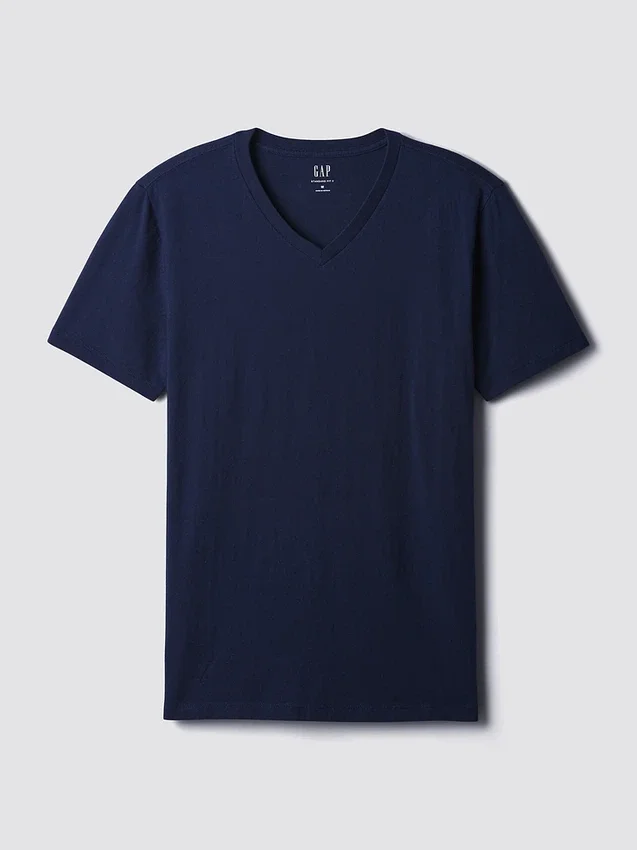 Baumwoll-Jersey-T-Shirt mit V-Ausschnitt