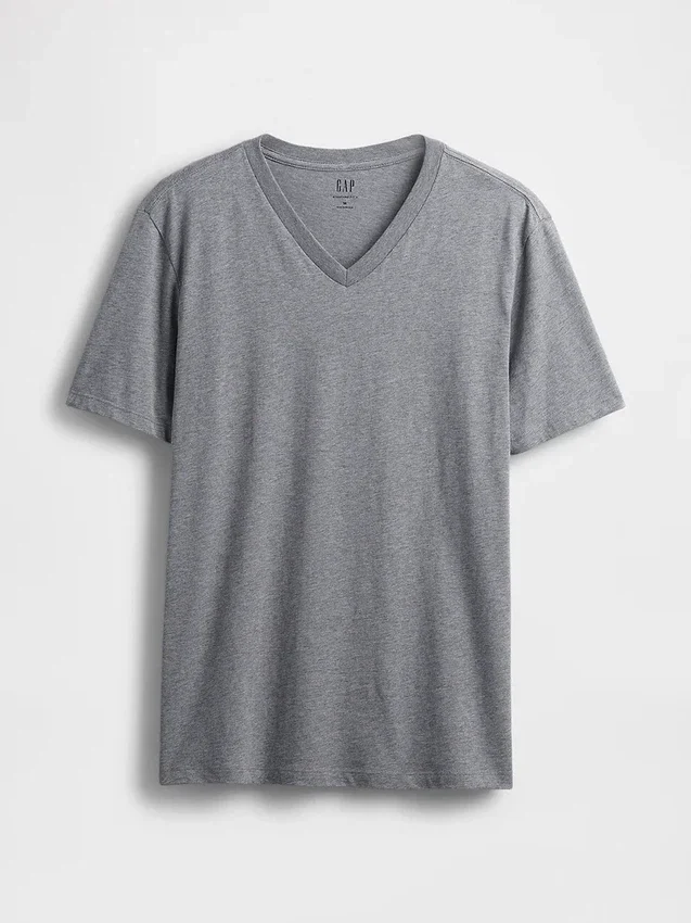 Baumwoll-Jersey-T-Shirt mit V-Ausschnitt