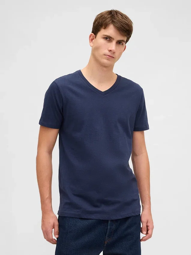 Baumwoll-Jersey-T-Shirt mit V-Ausschnitt