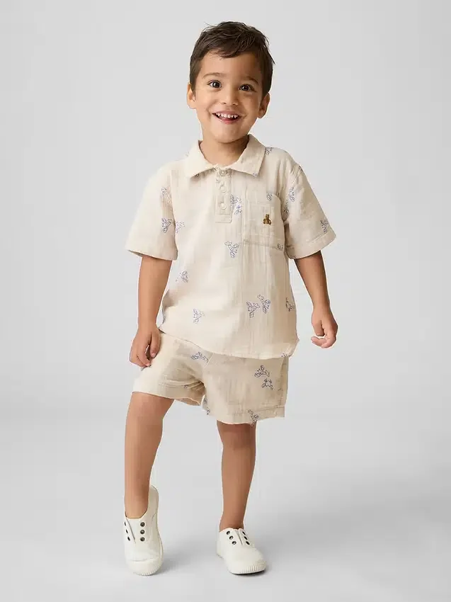Baumwollgaze-Shorts mit Print zum Hineinschlüpfen für Baby & Kleinkind