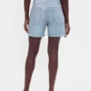 Bedruckte Denim-Shorts aus Strick mit mittlerer Leibhöhe