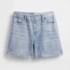 Bedruckte Denim-Shorts aus Strick mit mittlerer Leibhöhe