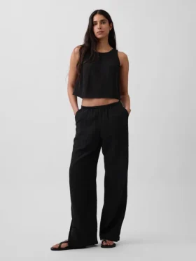 Bequeme Hose aus Baumwollgaze mit geschlitzten Säumen