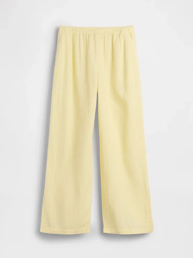 Bequeme Hose aus Baumwollgaze mit geschlitzten Säumen