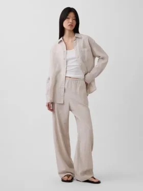 Bequeme Hose mit weitem Bein aus Leinenmischung