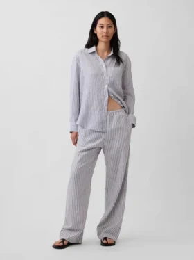 Bequeme Hose mit weitem Bein aus Leinenmischung